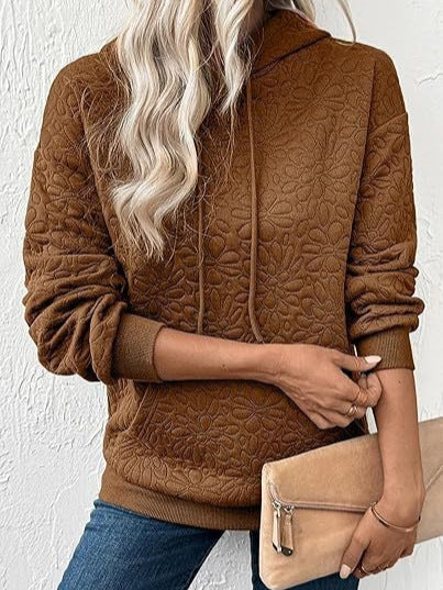 Women's Quilted Hoodie with Floral Embossed Quilted Texture Chichicherry
