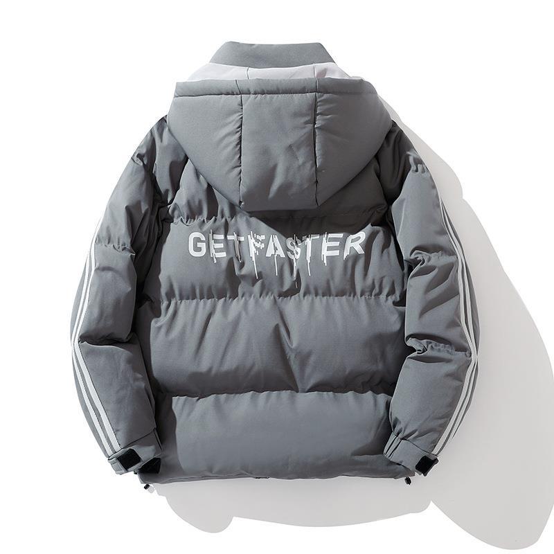 Unisex Padded Hooded Jacket with Drawstring and Contrast Stripes Chichicherry