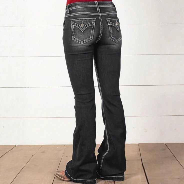 Women's high-waisted sculpting bootcut jeans with side decorative buttons Chichicherry
