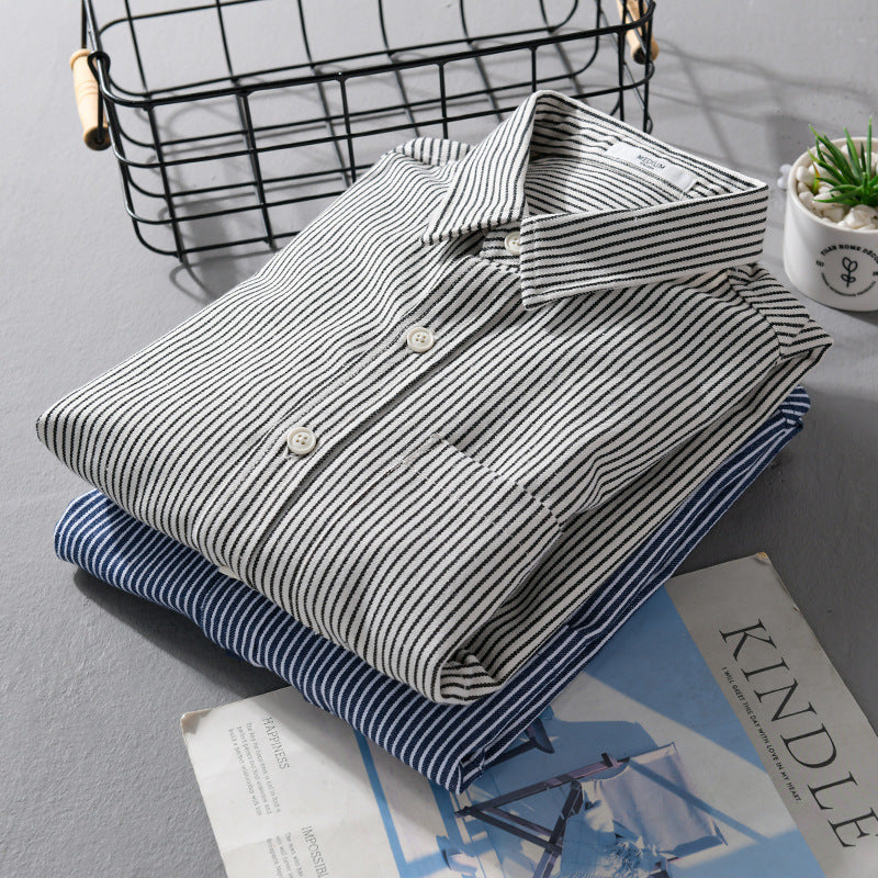 Men's lightweight pinstripe shirt in layering overshirt style with a Kent collar and patched chest pocket Chichicherry