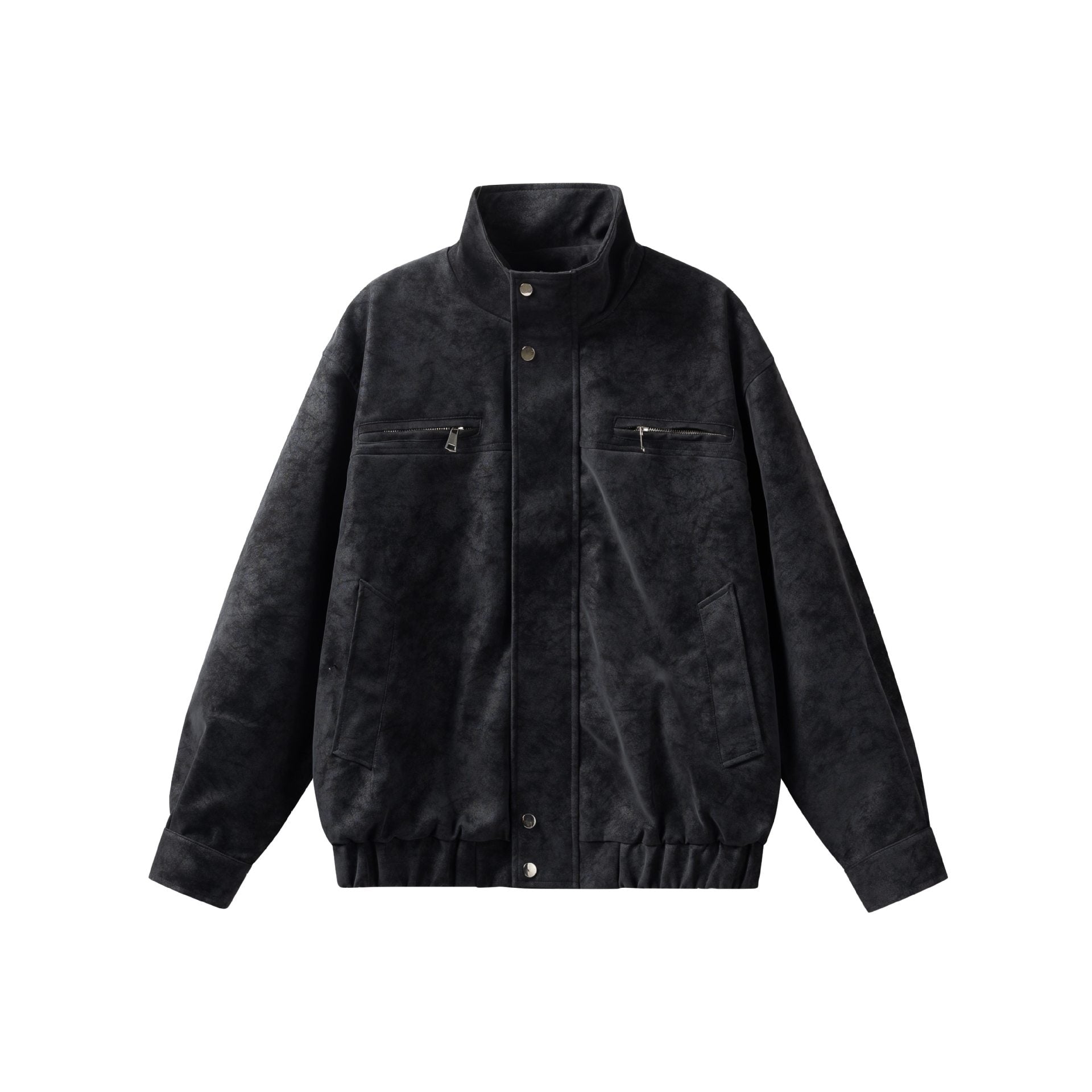 Women's short jacket in leather look with high stand-up collar, zip pockets and elastic hem Chichicherry