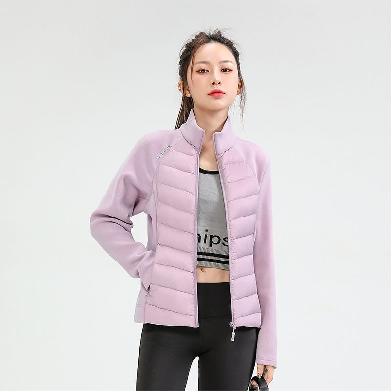 Women's hybrid padded jacket with fleece sleeves and stand-up collar Chichicherry