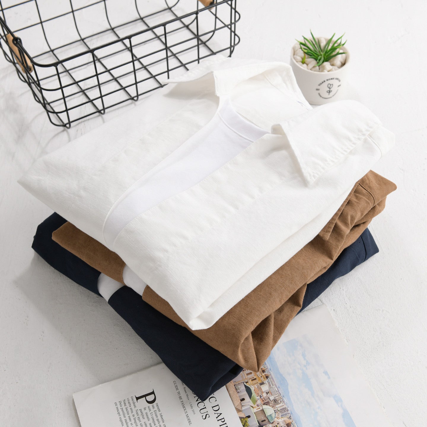 Men's Lightweight Linen Overshirt with V-Neck, Shirt Collar, and Elastic Hem Chichicherry