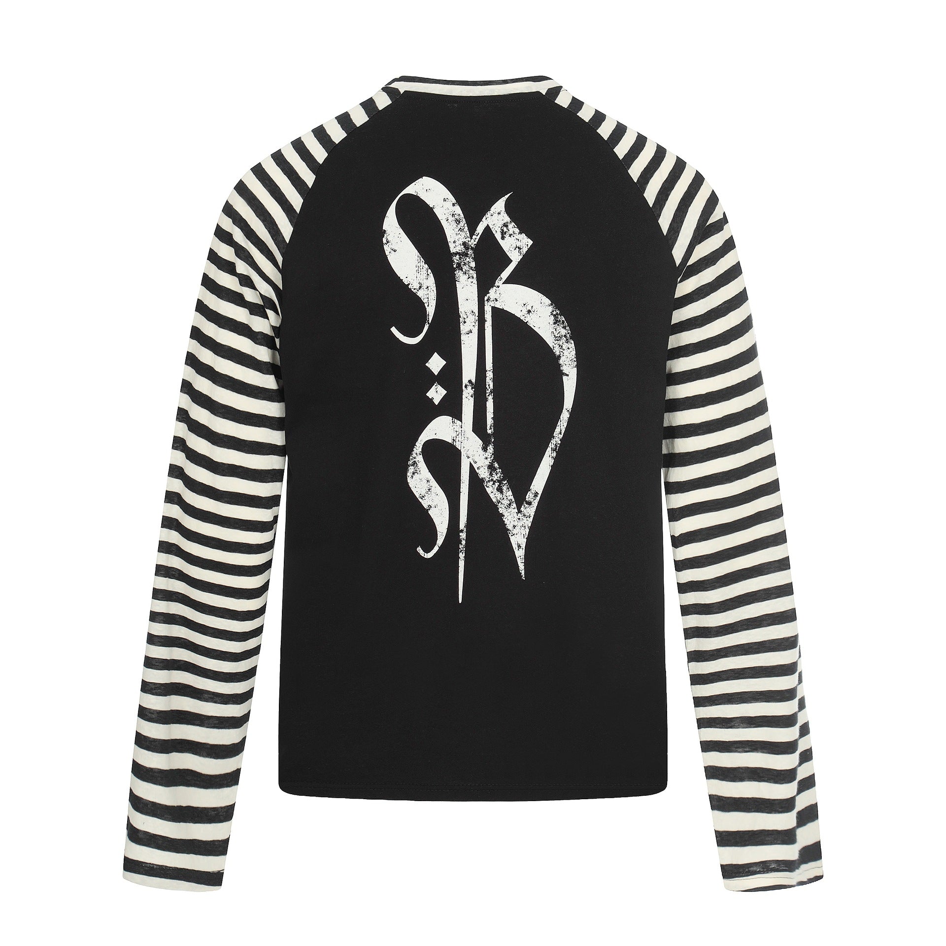 Men's Long Sleeve Raglan Shirt with Striped Sleeves and Vintage Print Chichicherry