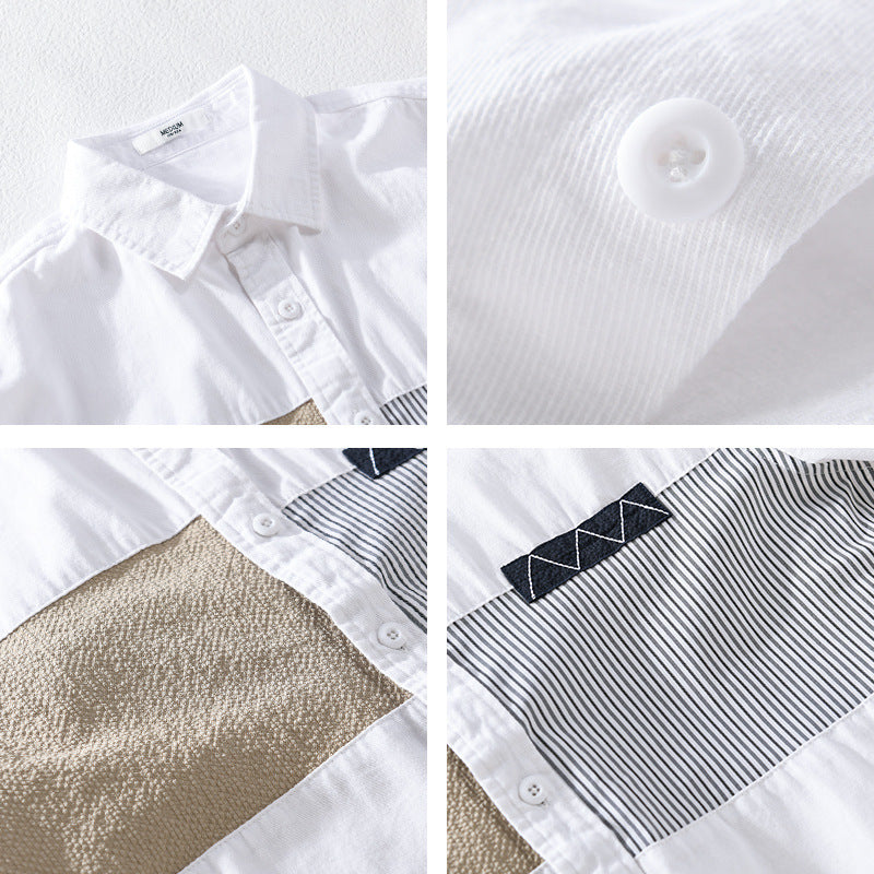 Men's Long-Sleeve Cotton Shirt with Contrasting Patch Details and Chest Pocket Chichicherry