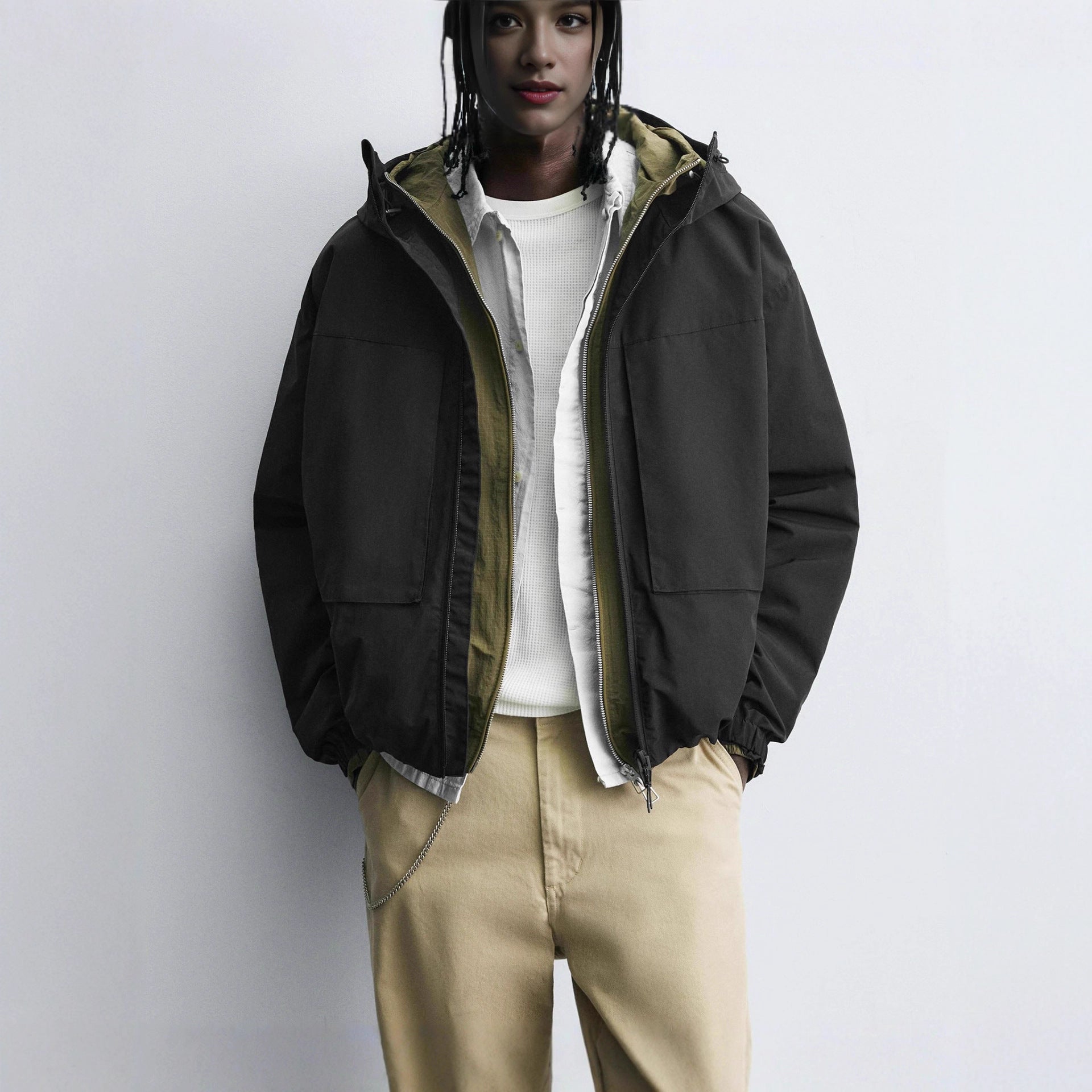 Men's Boxy Hooded Blouson with Padded Lining and Flap Pockets Chichicherry