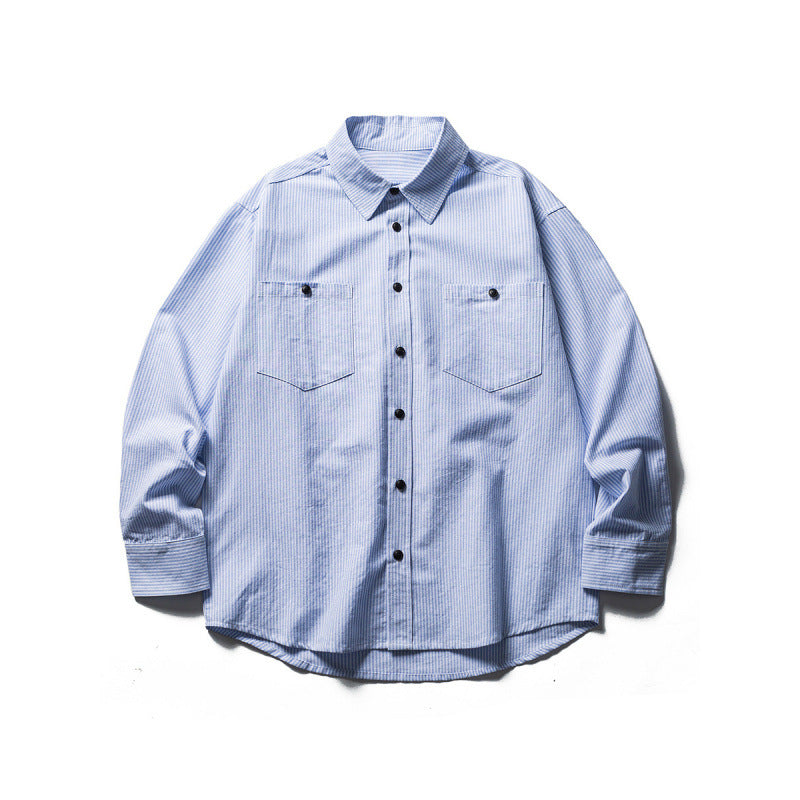 Men's Oversized Shirt in Worker Style with Pinstripes and Chest Pockets Chichicherry