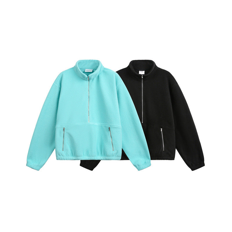 Unisex Oversize Fleece-Halfzip with Stand-up Collar and Zipper Pockets Chichicherry