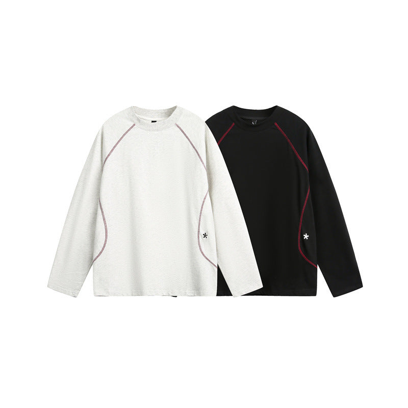 Unisex Relaxed-Fit Long Sleeve Shirt with Crew Neck, Contrasting Flatlock Seams and Soft Loopback Finish Chichicherry