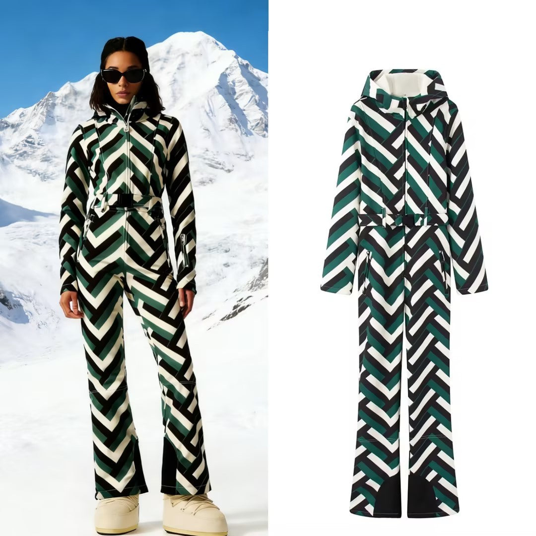 Ladies Hooded Overall with Belt, Zipper and Flared Leg Chichicherry
