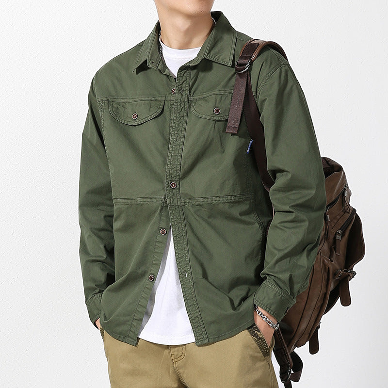 Men's lightweight canvas shirt jacket in overshirt style with chest flap pockets and button closure Chichicherry