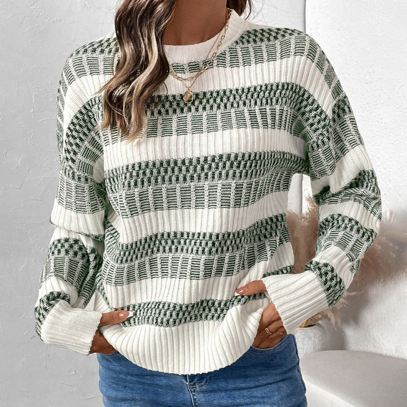 Women's Relaxed-Fit Ribbed Sweater with Drop-Shoulder and Wide Sleeves Chichicherry