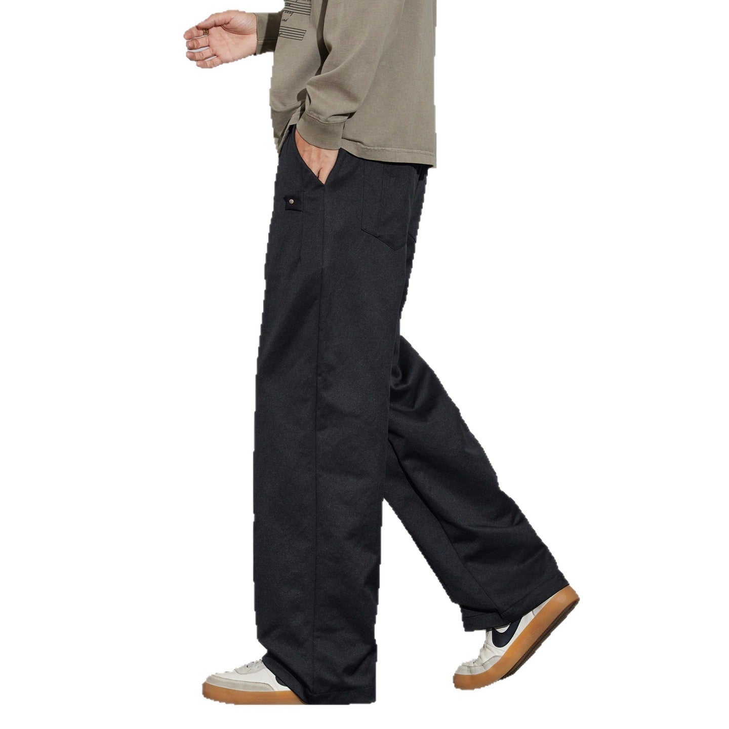 Men's Wide Relaxed-Fit Fabric Trousers with Drawstring & Crease Chichicherry