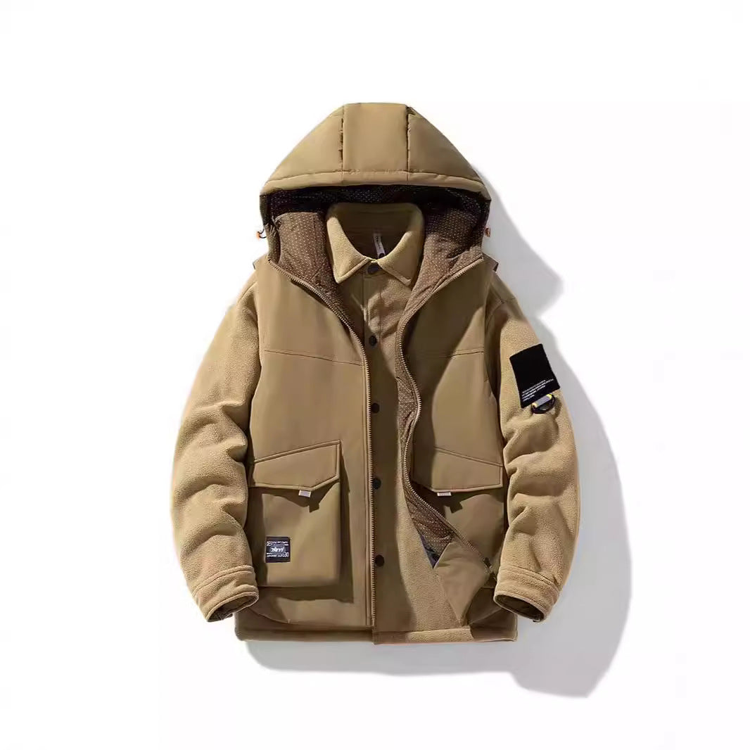 Men's hybrid padded jacket with hood and fleece sleeves, utility parka Chichicherry