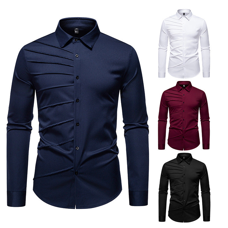 Men's Tailored Business Shirt with Diagonal Pleat Design Chichicherry
