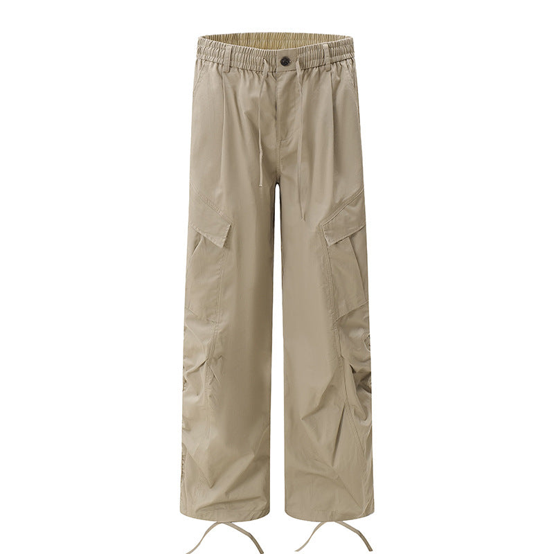 Women's Wide Cargo Palazzo Pants with Drawstring Waistband and Adjustable Hem Cords Chichicherry