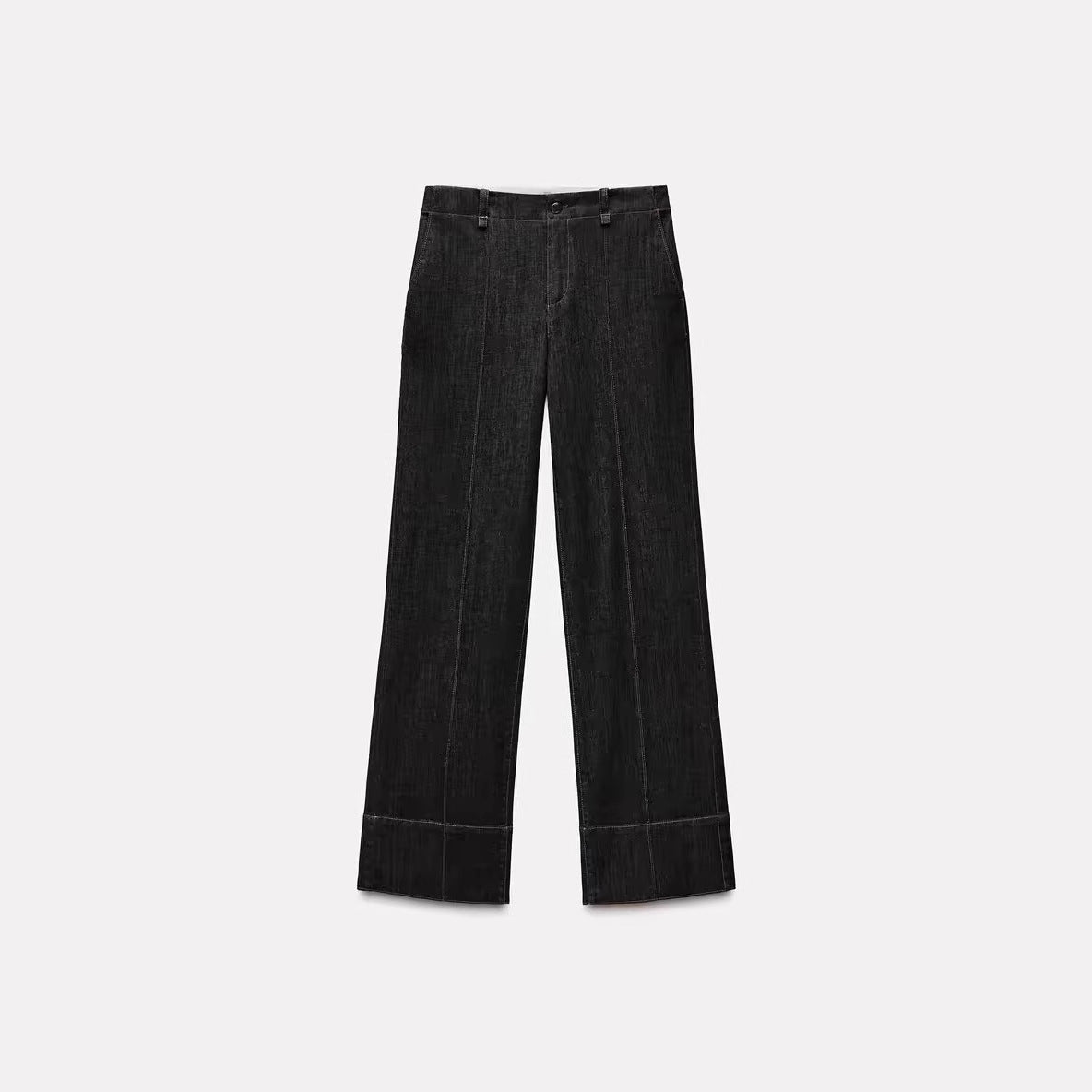Women's high-waisted wide flare trousers in corduroy look with visible center seam and wide cuff Chichicherry