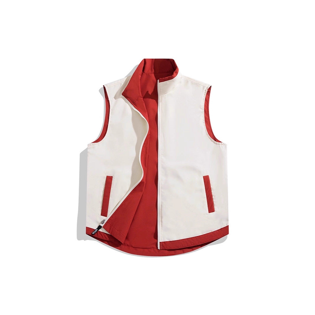 Men's Sleeveless Wind and Thermo Utility Vest with Silky Lining and Concealed Two-Way Zipper Chichicherry