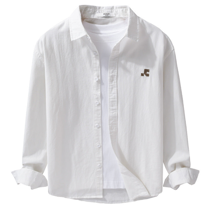 Men's Casual Cotton Overshirt with Kent Collar, Subtle Embroidery Logo and Relaxed Fit Chichicherry