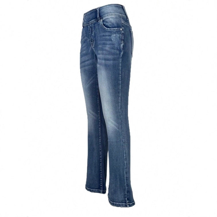 Women High-Waist Bootcut Jeans with sculpting seam design and light vintage finish Chichicherry
