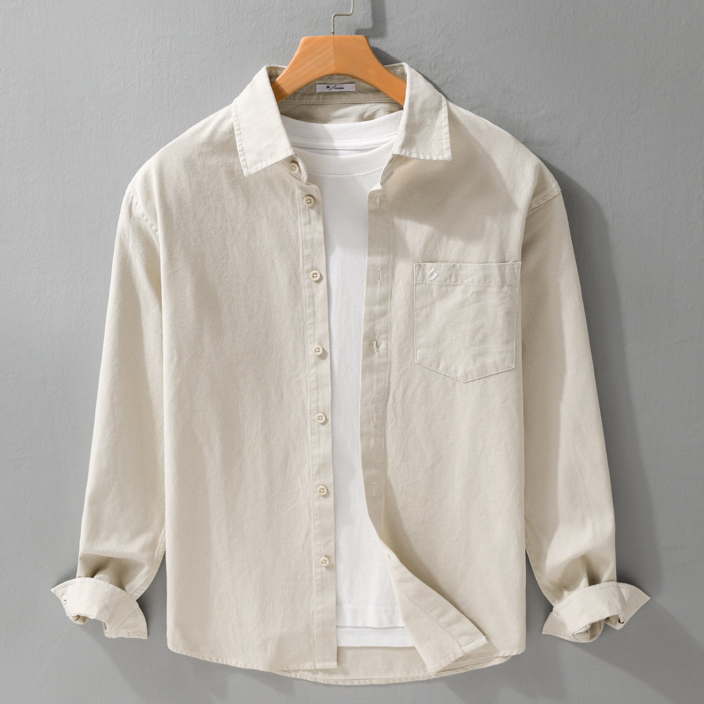 Men's shirt jacket-overshirt made of soft cotton twill in layering look with a patch chest pocket Chichicherry