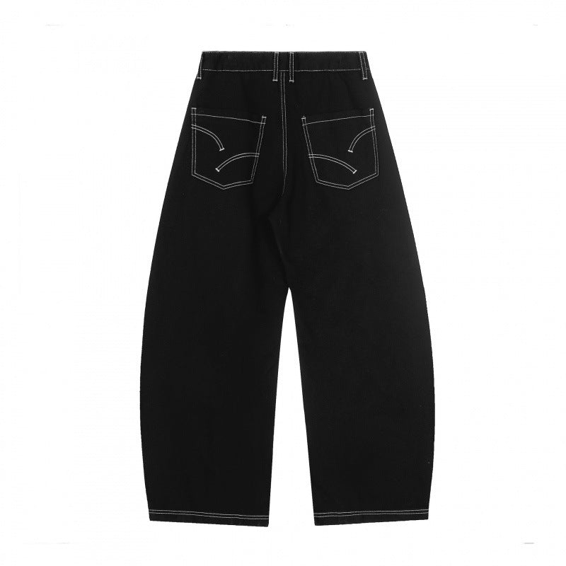 Women Wide Cropped Balloon Jeans with High Waist and Visible Contrast Stitching Chichicherry