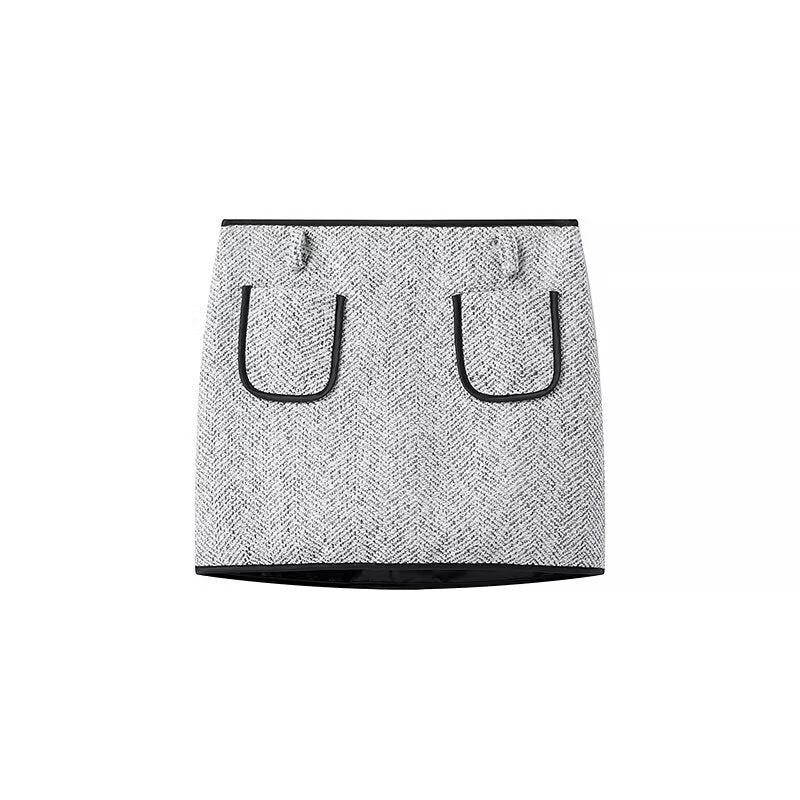 Women's Two-Piece Boucle Tweed Set with Short Blazer, Decorative Buttons and Mini Skirt Chichicherry
