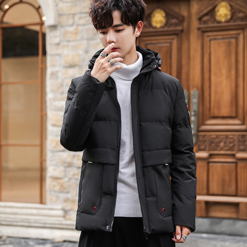Men's padded parka with hood, high stand-up collar and utility pockets Chichicherry