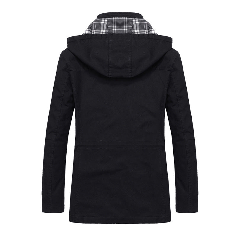 Men's Canvas Field Parka with Hood, Checked Lining and Multi-function Pockets Chichicherry