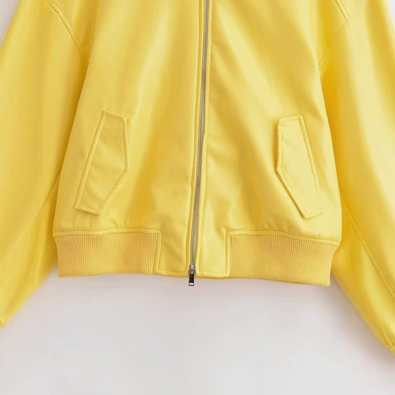 Women's Oversized Bomber Jacket with Shirt Collar, Concealed Zip Fastening and Wide Ribbed Cuffs Chichicherry
