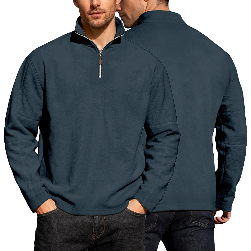 Men's Thermo Fleece Half Zip Pullover with Stand-up Collar Chichicherry