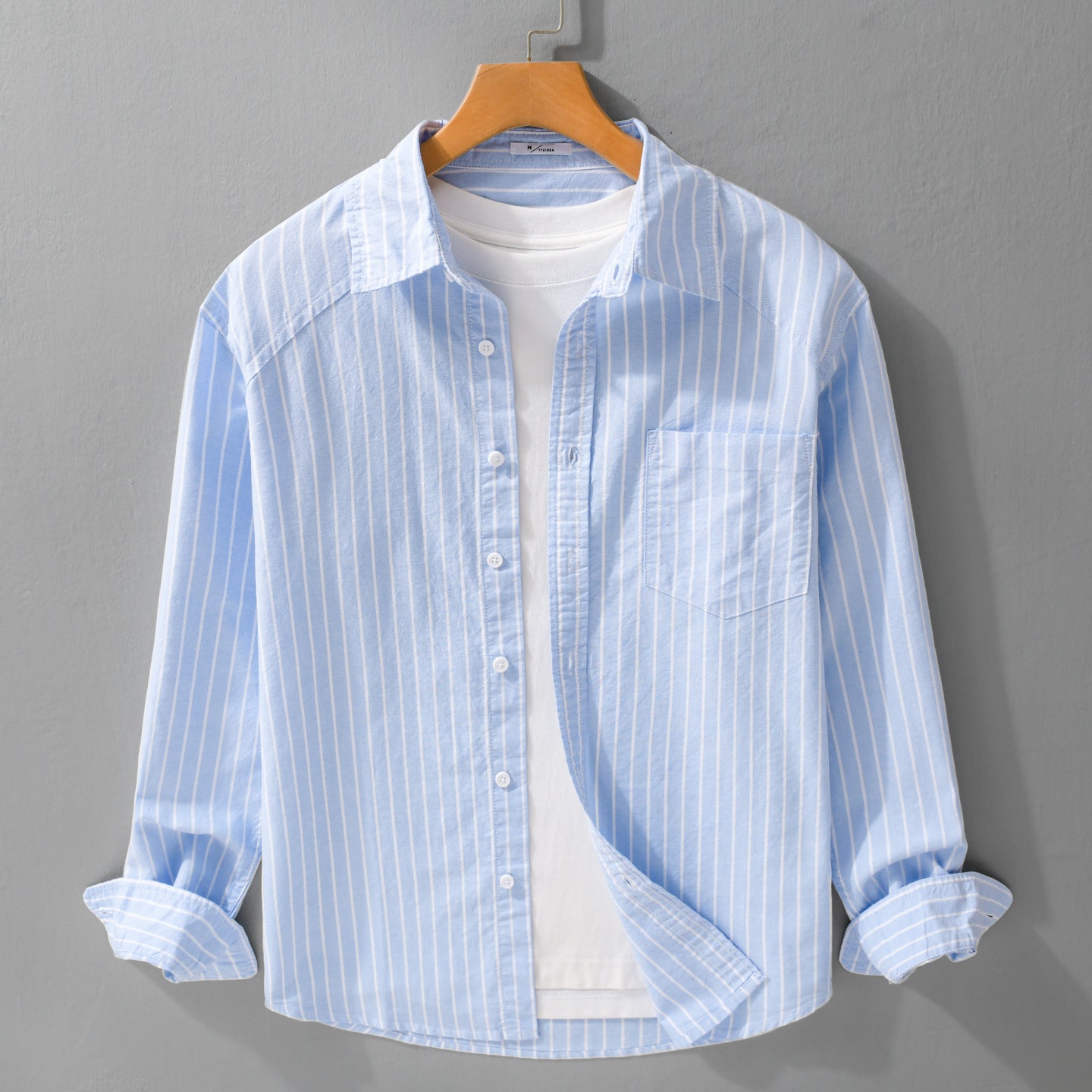 Men's pinstripe layering shirt jacket made of lightweight cotton blend with chest pocket Chichicherry