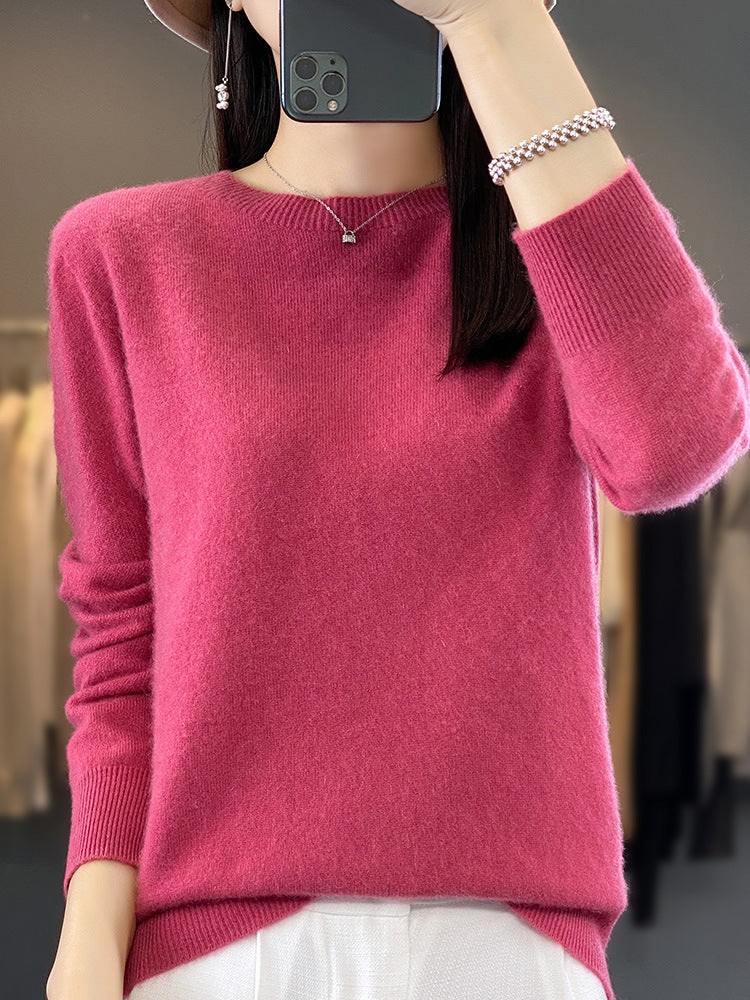 Ladies Luxurious Fine Knit Round Neck Sweater with Soft Fluffy Finish and Narrow Cuff Shape Chichicherry
