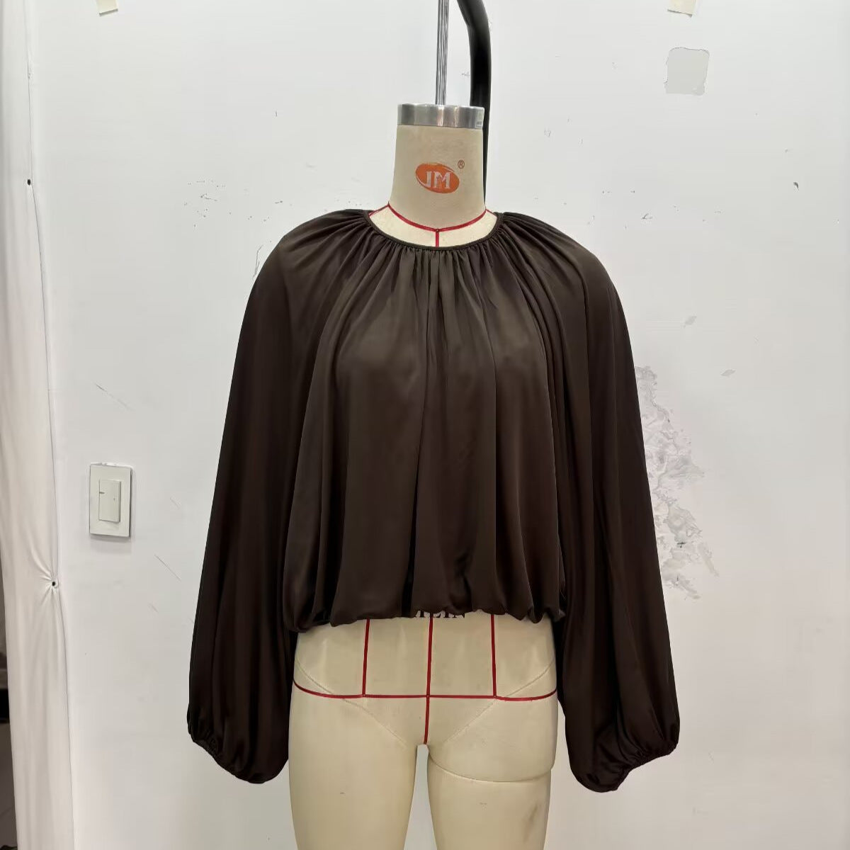 Ladies Pleated Oversized Blouse Shirt with Wide Balloon Sleeves Chichicherry