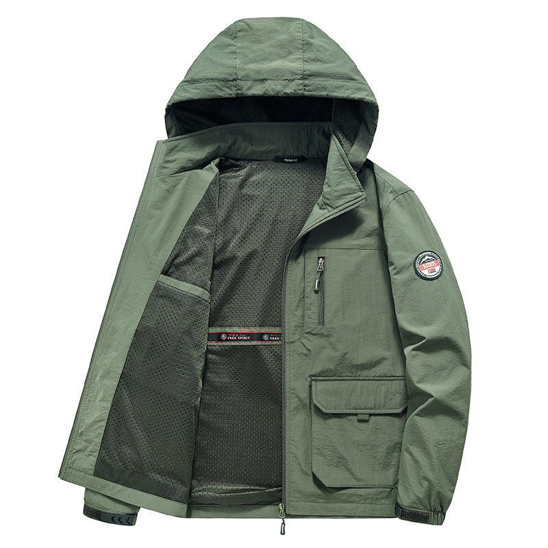 Men's Ultra-Light Hooded Field Jacket with Mesh Lining and Multiple Pockets Chichicherry