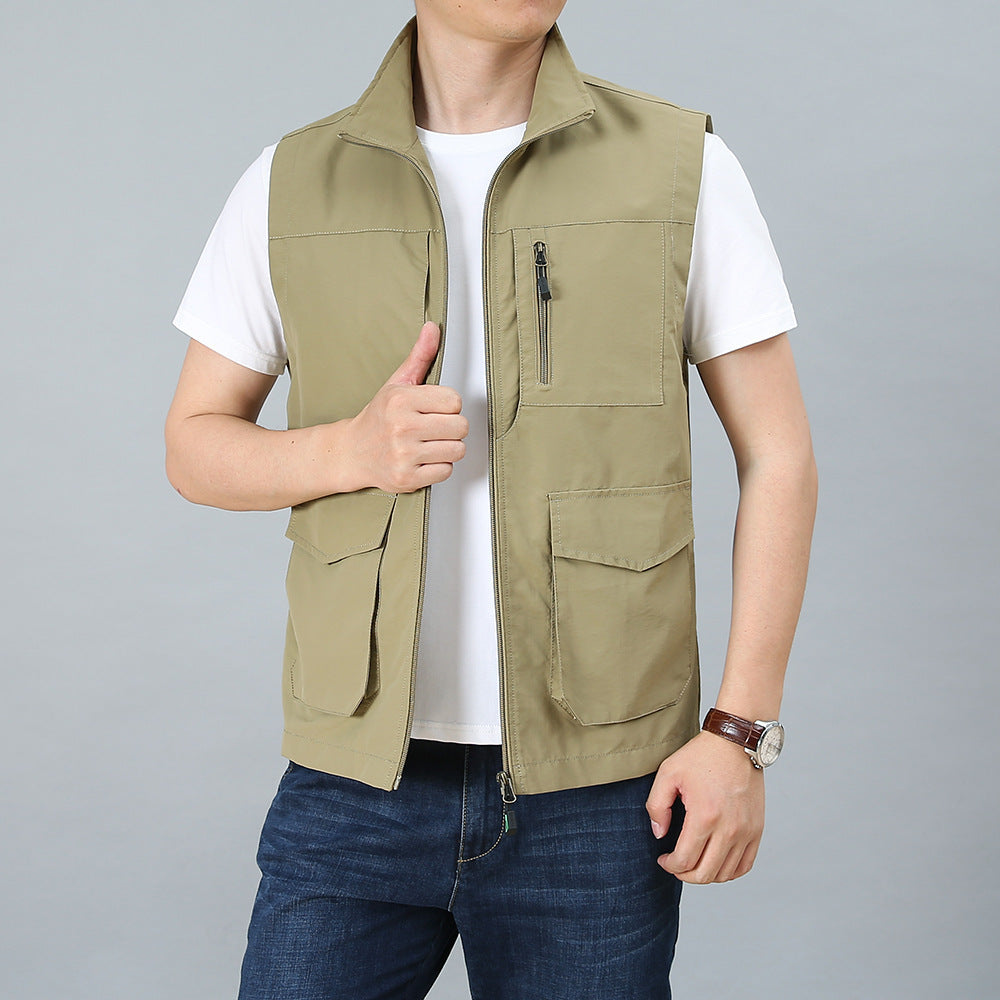 Men's utility vest with multiple pockets and stand-up collar Chichicherry