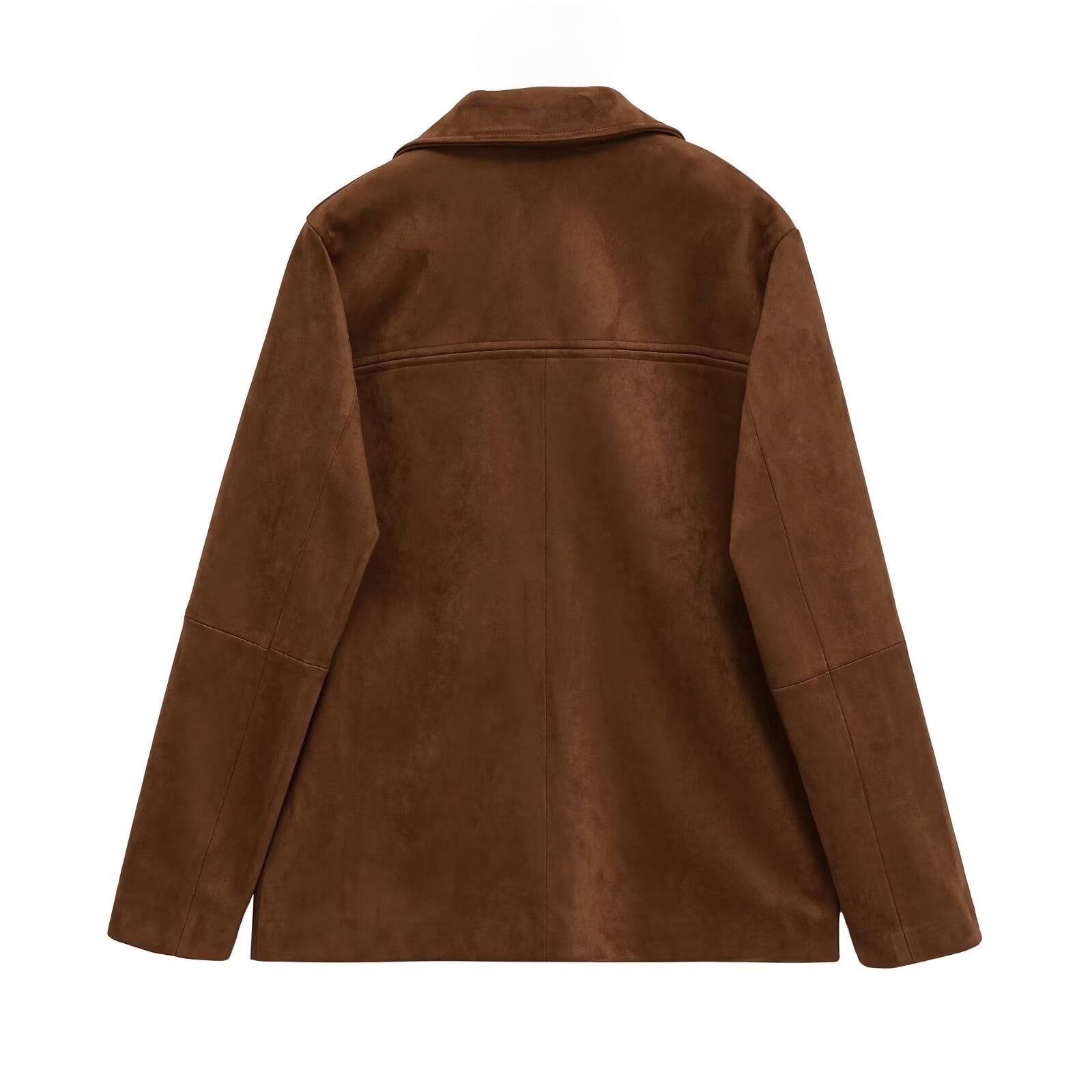 Women Short Suede-Look Coat with Notched Collar and Applied Pockets Chichicherry