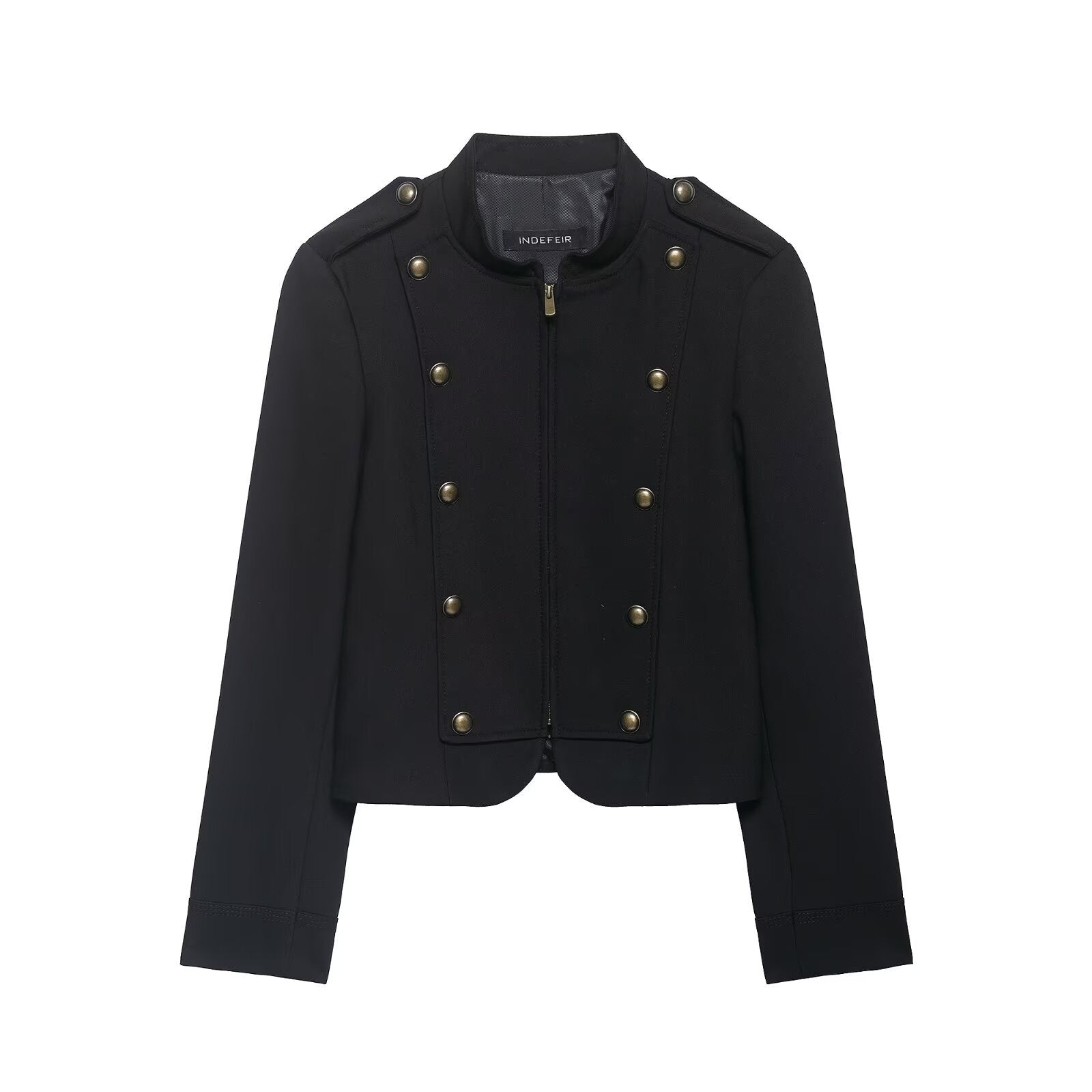 Women's short blazer in military style with stand-up collar and decorative buttons Chichicherry