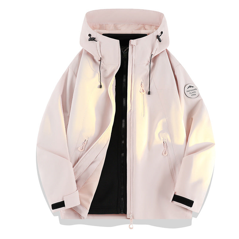 Women Lightweight Waterproof Hooded Jacket with Teddy Charm and Concealed Zipper Pockets Chichicherry
