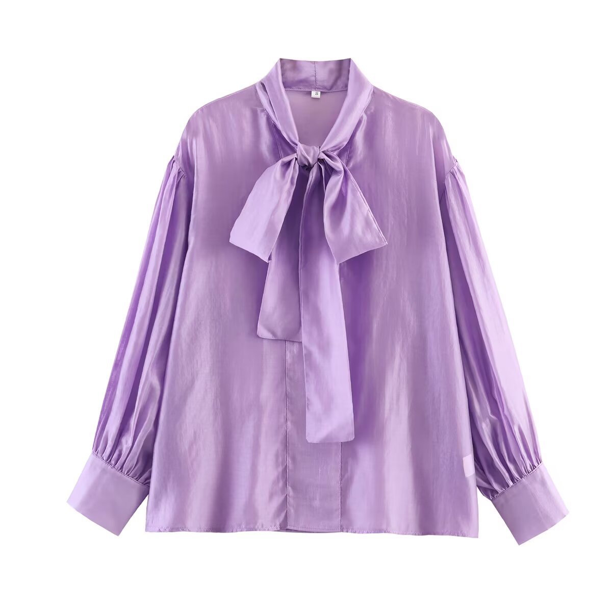 Women's tie blouse made of shiny satin with voluminous balloon sleeves Chichicherry