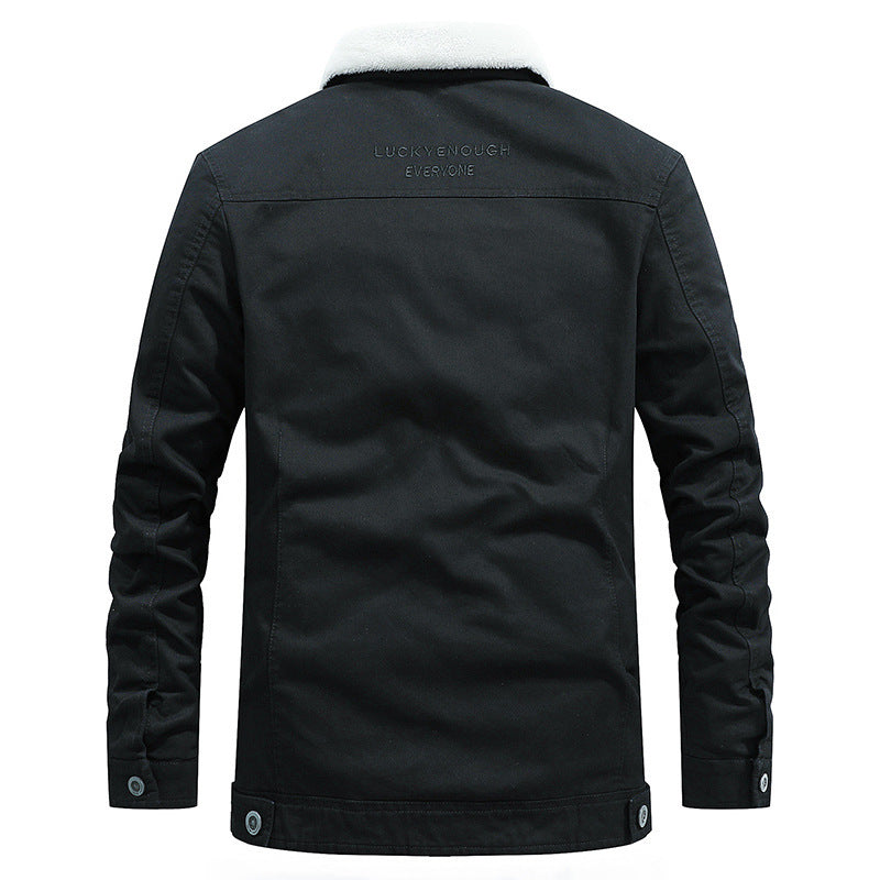 Men's canvas trucker jacket with warming teddy fleece lining and classic shirt collar Chichicherry