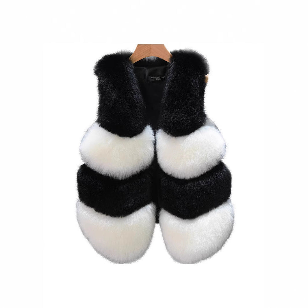 Women Cropped Faux Fur Vest with Layered Volume Panels Chichicherry