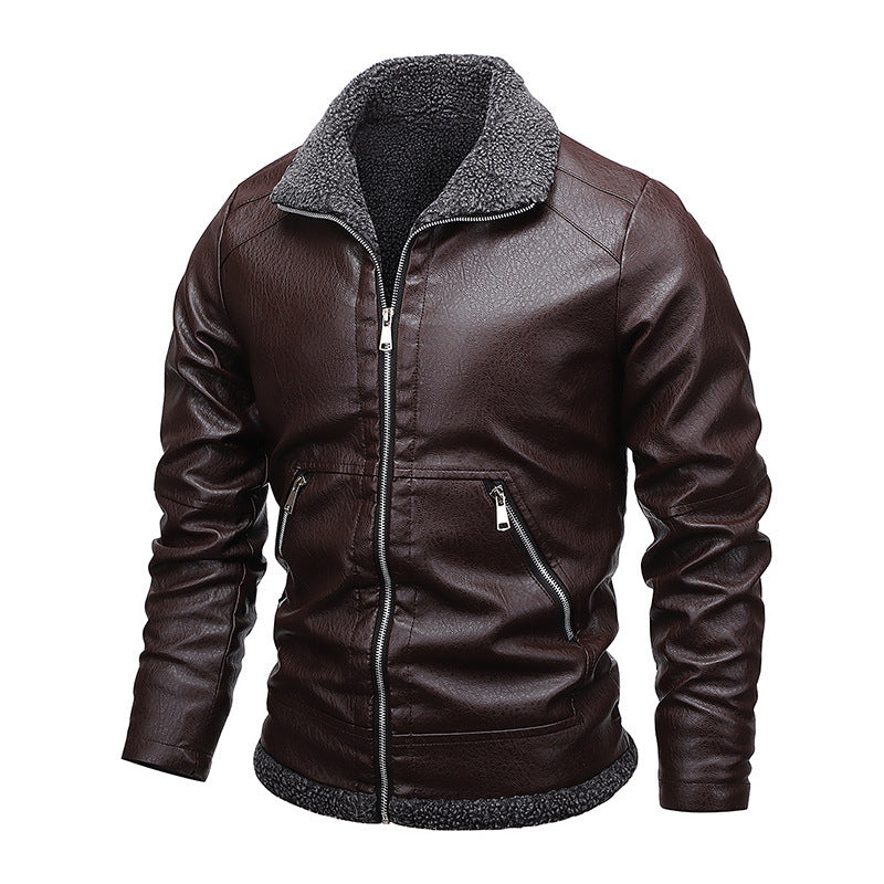Men's leather look pilot jacket with Sherpa interior lining and concealed zip placket Chichicherry
