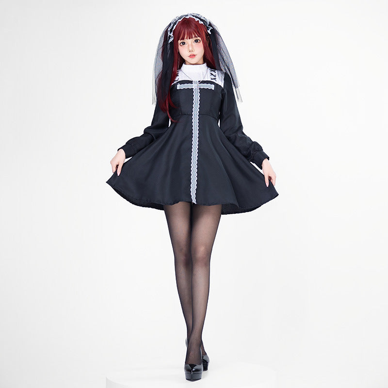 Women Playful Romantic Maid Dress with Ruffles and Bows Chichicherry