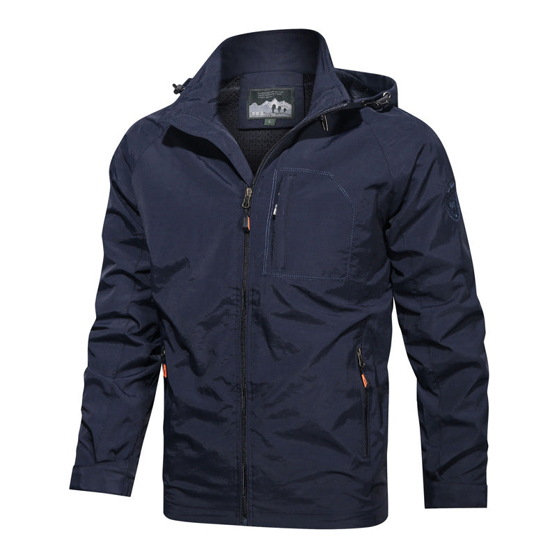 Men's lightweight technical transition jacket with hood, chest organizer pocket, and concealed zippers Chichicherry
