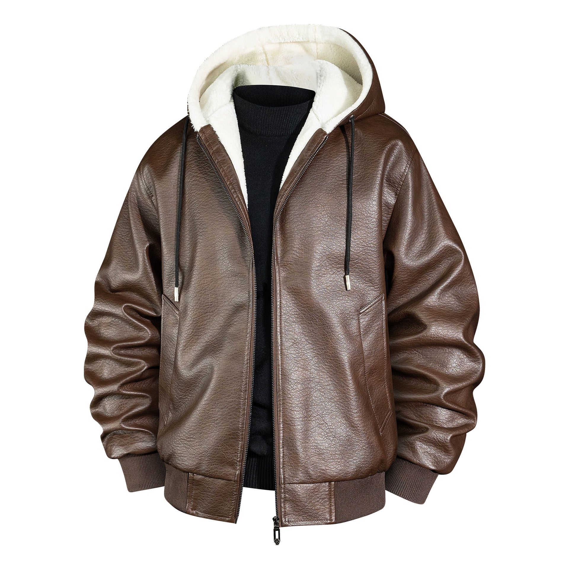 Men's leather bomber jacket with teddy lining and hood Chichicherry