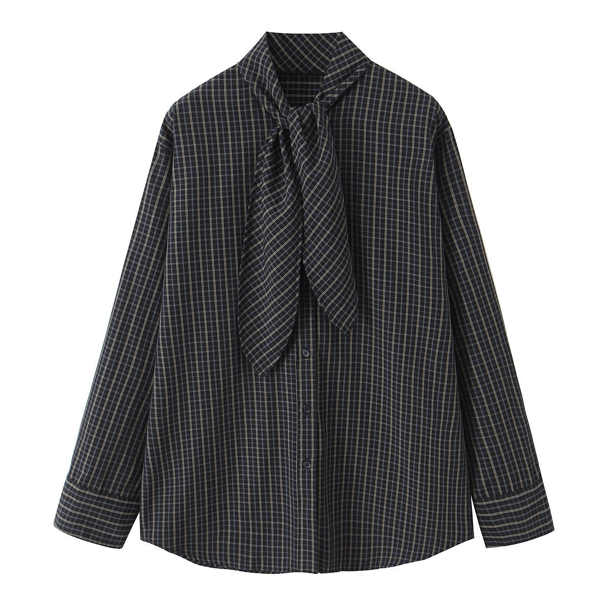 Women Plaid Blouse Shirt with Bow and Loose Fit Chichicherry