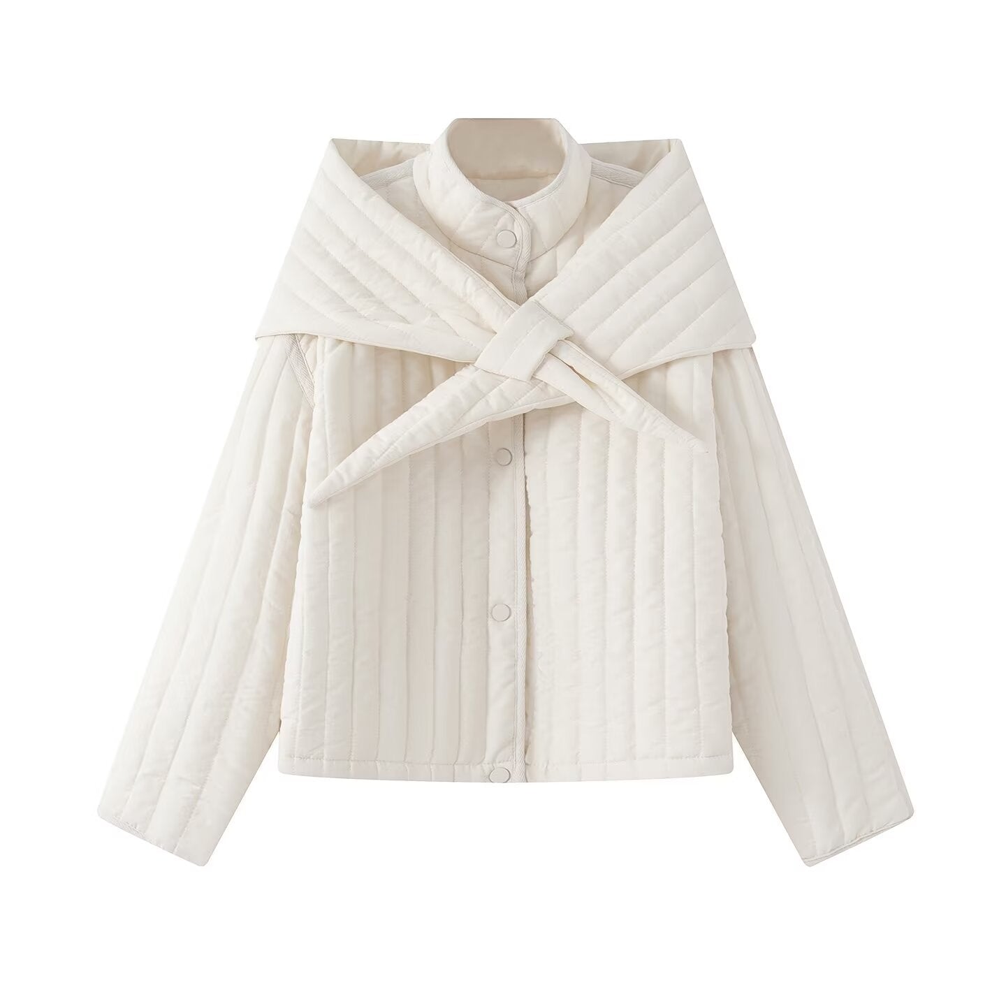 Women's quilted jacket with oversized wrap collar and snap button placket Chichicherry