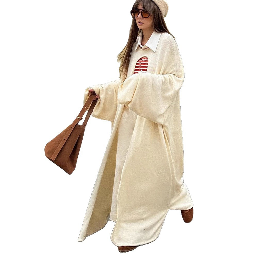 Women's Oversize Cape Cardigan with Wide Trumpet Sleeves and Open Front Design Chichicherry