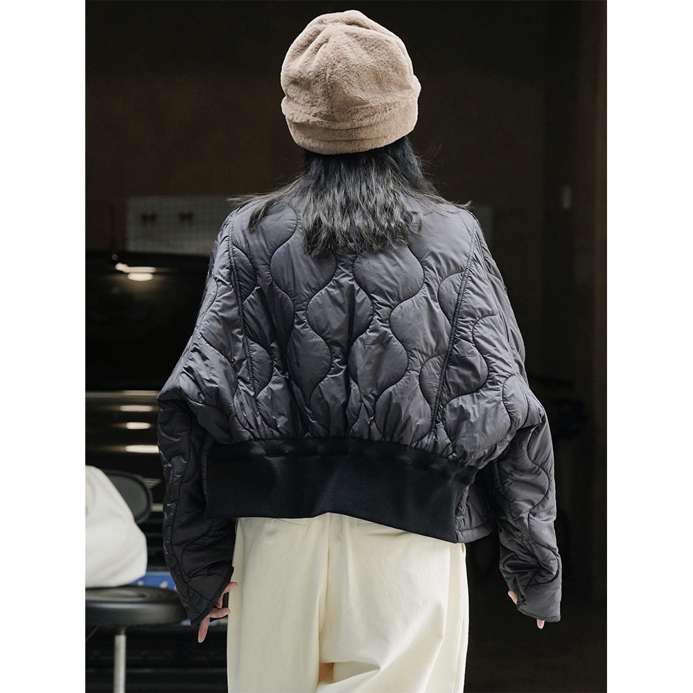 Women Short Cut Quilted Bomber Jacket with Light Padding Chichicherry